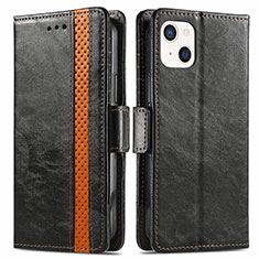 Leather Case Stands Flip Cover F03 Holder for Apple iPhone 15 Black