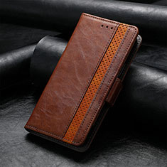 Leather Case Stands Flip Cover F04 Holder for Apple iPhone 13 Pro Max Brown