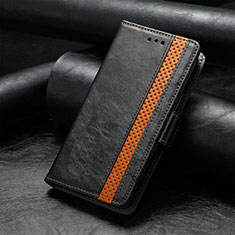 Leather Case Stands Flip Cover F04 Holder for Apple iPhone 15 Plus Black