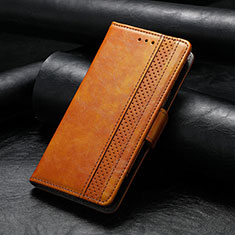 Leather Case Stands Flip Cover F04 Holder for Apple iPhone 15 Pro Light Brown