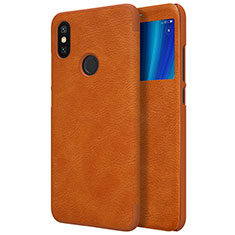 Leather Case Stands Flip Cover for Xiaomi Mi A2 Brown