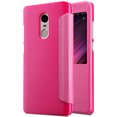 Leather Case Stands Flip Cover for Xiaomi Redmi Note 4 Standard Edition Hot Pink