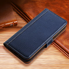 Leather Case Stands Flip Cover H01 Holder for Apple iPhone 15 Blue