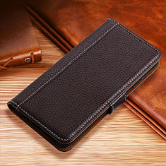 Leather Case Stands Flip Cover H01 Holder for Apple iPhone 15 Pro Max Brown