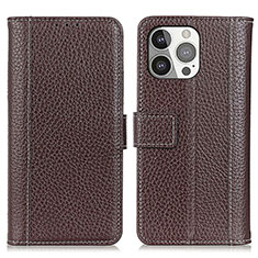 Leather Case Stands Flip Cover H02 Holder for Apple iPhone 15 Pro Max Brown