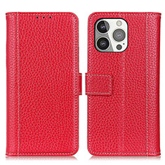 Leather Case Stands Flip Cover H02 Holder for Apple iPhone 15 Pro Max Red