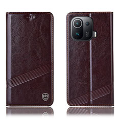 Leather Case Stands Flip Cover H06P Holder for Xiaomi Mi 11 Pro 5G Brown