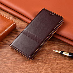 Leather Case Stands Flip Cover H14 Holder for Apple iPhone 15 Brown