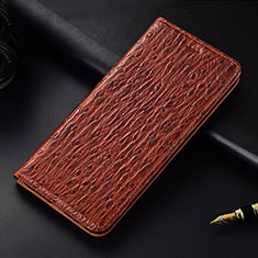 Leather Case Stands Flip Cover H16 Holder for Apple iPhone 16 Pro Brown