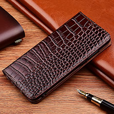 Leather Case Stands Flip Cover H22 Holder for Apple iPhone 15 Plus Brown