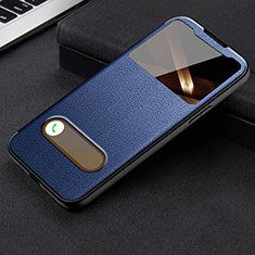 Leather Case Stands Flip Cover H24 Holder for Apple iPhone 14 Pro Blue