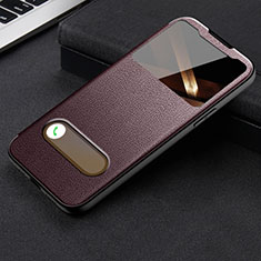 Leather Case Stands Flip Cover H24 Holder for Apple iPhone 14 Pro Brown