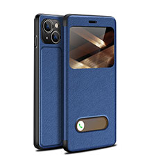 Leather Case Stands Flip Cover H24 Holder for Apple iPhone 15 Blue