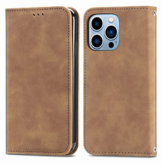 Leather Case Stands Flip Cover H30 Holder for Apple iPhone 14 Pro Max Brown