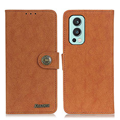 Leather Case Stands Flip Cover Holder A01D for OnePlus Nord 2 5G Brown