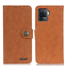 Leather Case Stands Flip Cover Holder A01D for Oppo A94 4G Brown