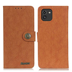 Leather Case Stands Flip Cover Holder A01D for Samsung Galaxy A03 Brown