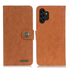 Leather Case Stands Flip Cover Holder A01D for Samsung Galaxy A13 4G Brown