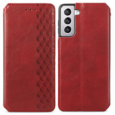 Leather Case Stands Flip Cover Holder A01D for Samsung Galaxy S21 5G Red