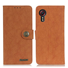 Leather Case Stands Flip Cover Holder A01D for Samsung Galaxy XCover 5 SM-G525F Brown