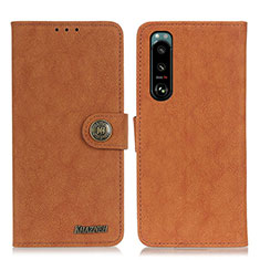 Leather Case Stands Flip Cover Holder A01D for Sony Xperia 5 III SO-53B Brown