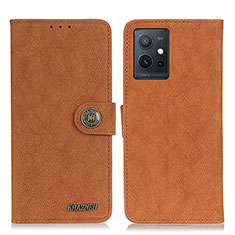 Leather Case Stands Flip Cover Holder A01D for Vivo Y30 5G Brown