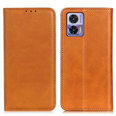 Leather Case Stands Flip Cover Holder A02D for Motorola Moto Edge 30 Lite 5G Light Brown