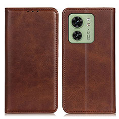 Leather Case Stands Flip Cover Holder A02D for Motorola Moto Edge 40 5G Brown