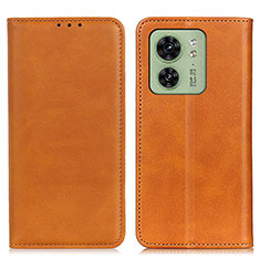 Leather Case Stands Flip Cover Holder A02D for Motorola Moto Edge 40 5G Light Brown