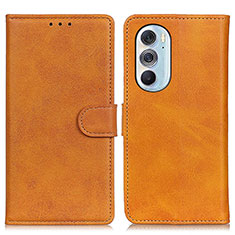 Leather Case Stands Flip Cover Holder A02D for Motorola Moto Edge Plus (2022) 5G Light Brown
