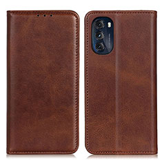 Leather Case Stands Flip Cover Holder A02D for Motorola Moto G 5G (2022) Brown