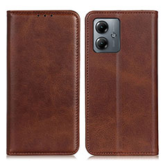 Leather Case Stands Flip Cover Holder A02D for Motorola Moto G14 Brown