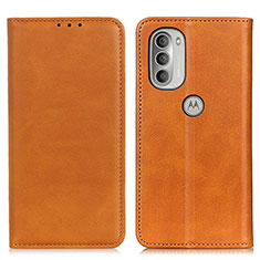 Leather Case Stands Flip Cover Holder A02D for Motorola Moto G51 5G Light Brown