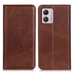 Leather Case Stands Flip Cover Holder A02D for Motorola Moto G53y 5G Brown