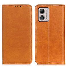 Leather Case Stands Flip Cover Holder A02D for Motorola Moto G53y 5G Light Brown