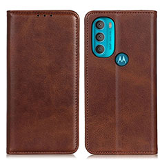 Leather Case Stands Flip Cover Holder A02D for Motorola Moto G71 5G Brown