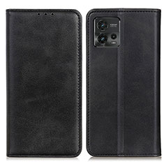 Leather Case Stands Flip Cover Holder A02D for Motorola Moto G72 Black