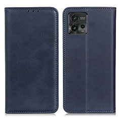 Leather Case Stands Flip Cover Holder A02D for Motorola Moto G72 Blue