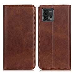 Leather Case Stands Flip Cover Holder A02D for Motorola Moto G72 Brown