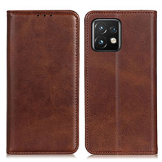 Leather Case Stands Flip Cover Holder A02D for Motorola Moto X40 5G Brown