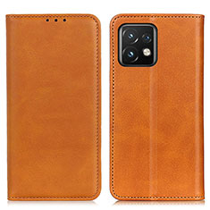 Leather Case Stands Flip Cover Holder A02D for Motorola Moto X40 5G Light Brown