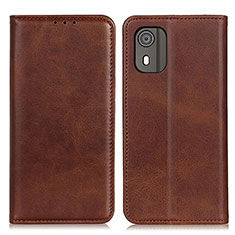 Leather Case Stands Flip Cover Holder A02D for Nokia C02 Brown