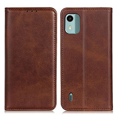 Leather Case Stands Flip Cover Holder A02D for Nokia C12 Brown