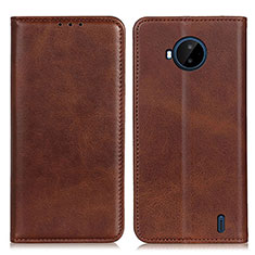 Leather Case Stands Flip Cover Holder A02D for Nokia C20 Plus Brown