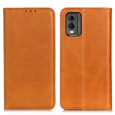 Leather Case Stands Flip Cover Holder A02D for Nokia C210 Light Brown