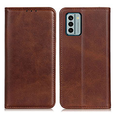 Leather Case Stands Flip Cover Holder A02D for Nokia G22 Brown