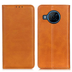 Leather Case Stands Flip Cover Holder A02D for Nokia X100 5G Light Brown