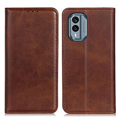 Leather Case Stands Flip Cover Holder A02D for Nokia X30 5G Brown