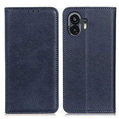 Leather Case Stands Flip Cover Holder A02D for Nothing Phone 2 Blue