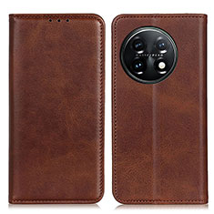 Leather Case Stands Flip Cover Holder A02D for OnePlus 11 5G Brown